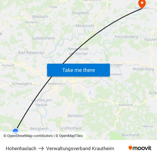 Hohenhaslach to Verwaltungsverband Krautheim map