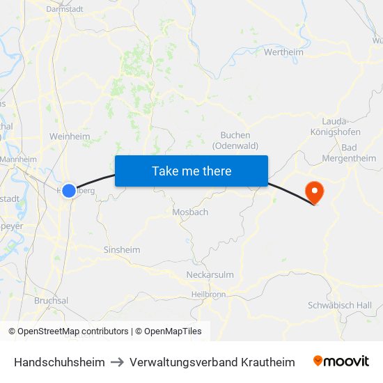 Handschuhsheim to Verwaltungsverband Krautheim map