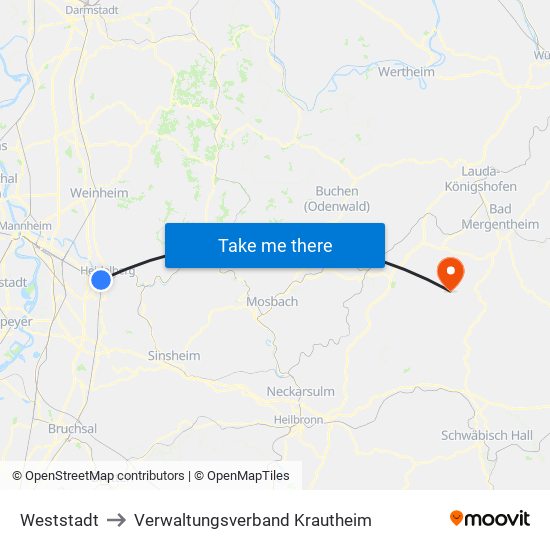 Weststadt to Verwaltungsverband Krautheim map