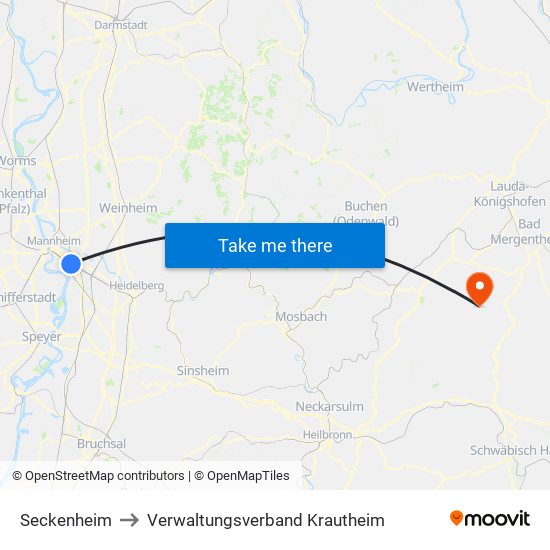 Seckenheim to Verwaltungsverband Krautheim map