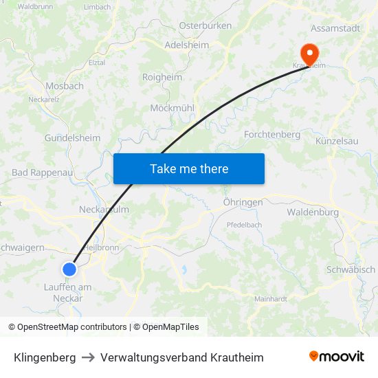 Klingenberg to Verwaltungsverband Krautheim map