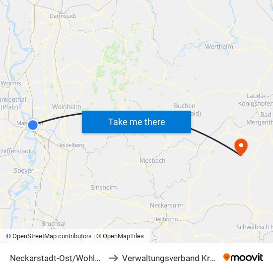 Neckarstadt-Ost/Wohlgelegen to Verwaltungsverband Krautheim map
