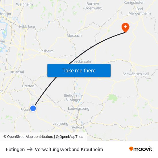 Eutingen to Verwaltungsverband Krautheim map