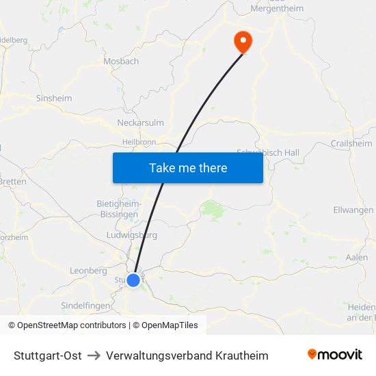 Stuttgart-Ost to Verwaltungsverband Krautheim map