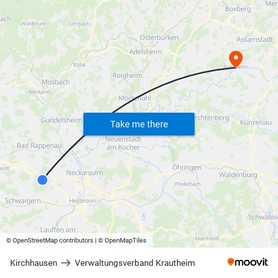 Kirchhausen to Verwaltungsverband Krautheim map