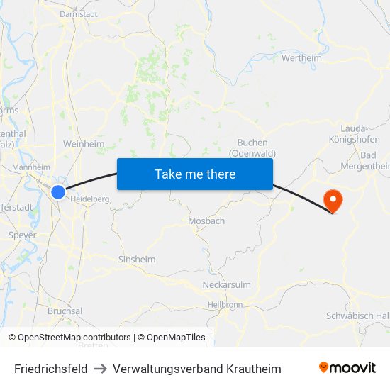 Friedrichsfeld to Verwaltungsverband Krautheim map