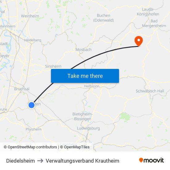 Diedelsheim to Verwaltungsverband Krautheim map