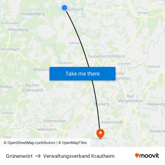 Grünenwört to Verwaltungsverband Krautheim map