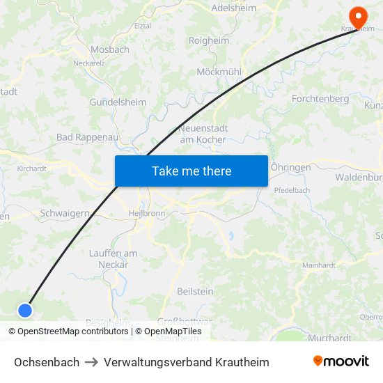 Ochsenbach to Verwaltungsverband Krautheim map