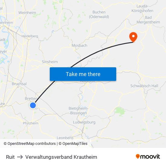 Ruit to Verwaltungsverband Krautheim map