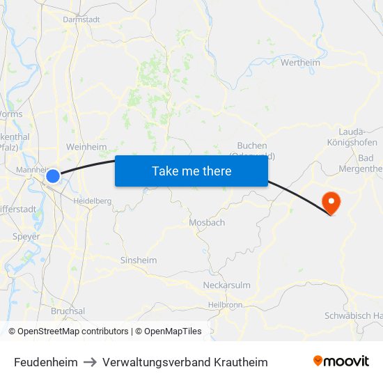 Feudenheim to Verwaltungsverband Krautheim map