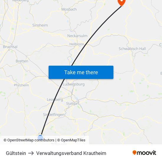 Gültstein to Verwaltungsverband Krautheim map