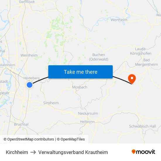 Kirchheim to Verwaltungsverband Krautheim map