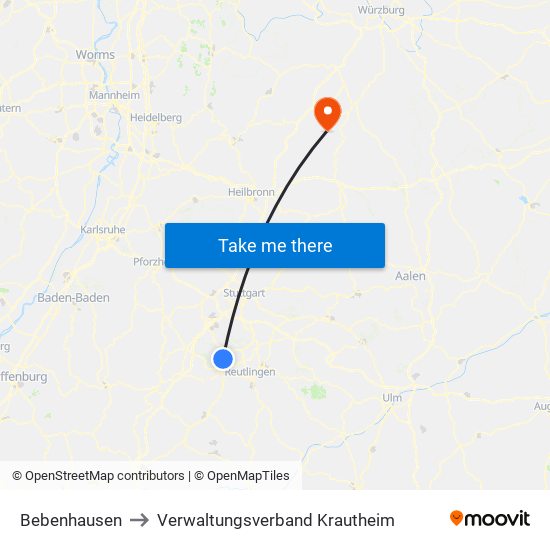 Bebenhausen to Verwaltungsverband Krautheim map