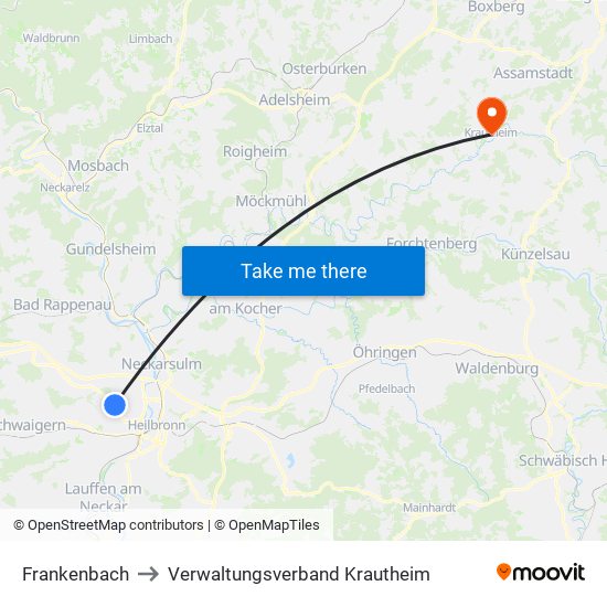 Frankenbach to Verwaltungsverband Krautheim map