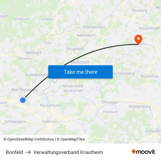 Bonfeld to Verwaltungsverband Krautheim map