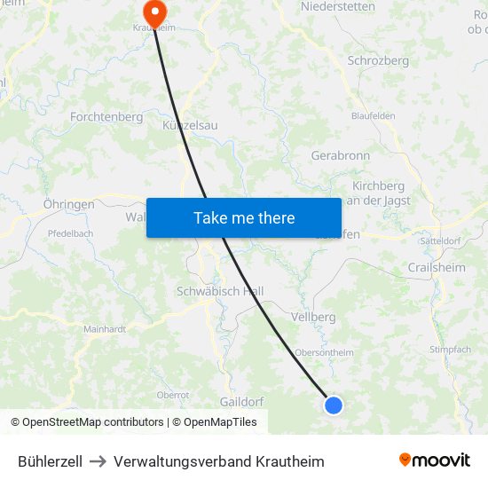 Bühlerzell to Verwaltungsverband Krautheim map