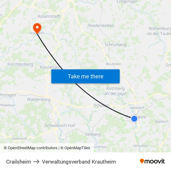 Crailsheim to Verwaltungsverband Krautheim map