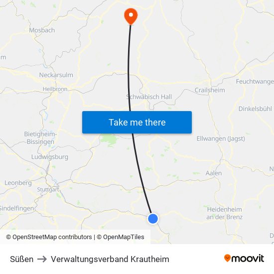 Süßen to Verwaltungsverband Krautheim map