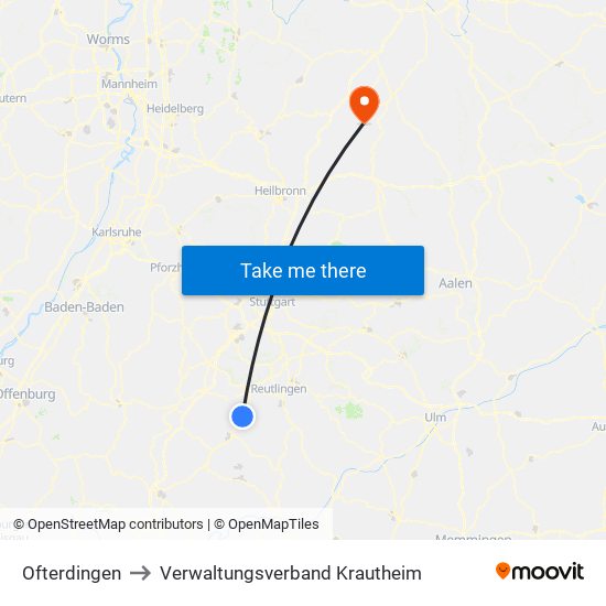 Ofterdingen to Verwaltungsverband Krautheim map