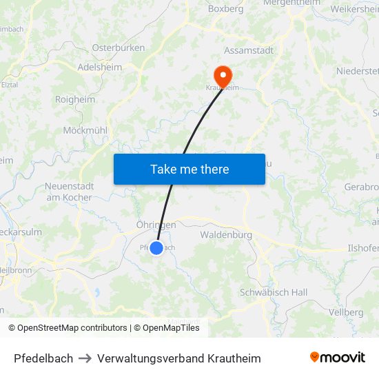 Pfedelbach to Verwaltungsverband Krautheim map