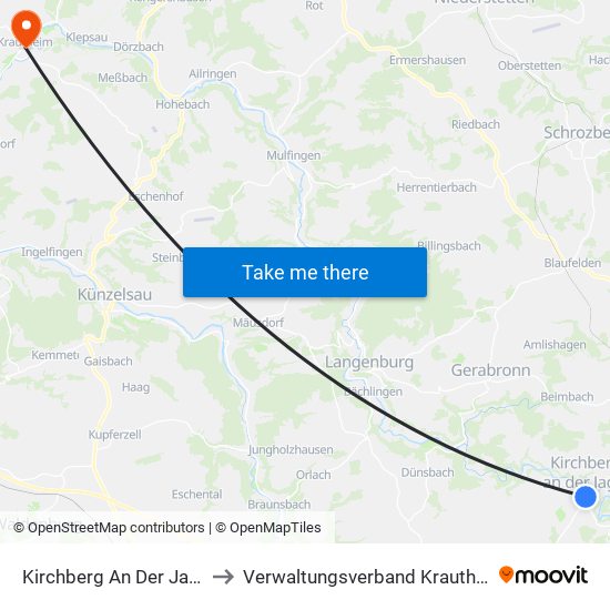 Kirchberg An Der Jagst to Verwaltungsverband Krautheim map