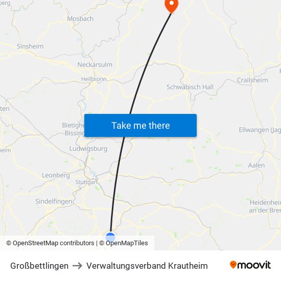 Großbettlingen to Verwaltungsverband Krautheim map