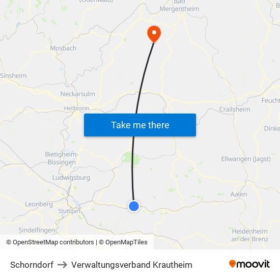 Schorndorf to Verwaltungsverband Krautheim map