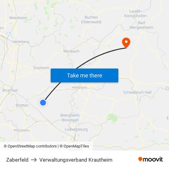 Zaberfeld to Verwaltungsverband Krautheim map