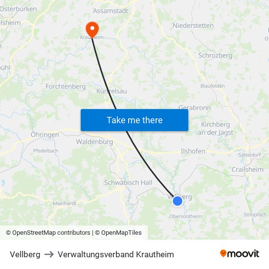 Vellberg to Verwaltungsverband Krautheim map