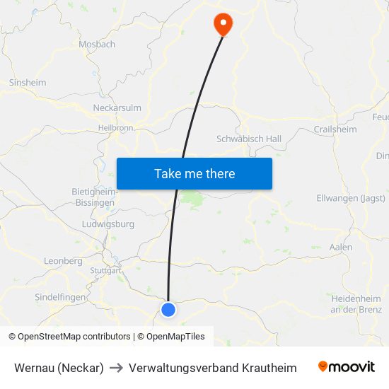 Wernau (Neckar) to Verwaltungsverband Krautheim map