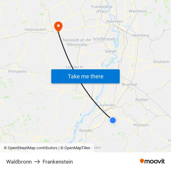 Waldbronn to Frankenstein map