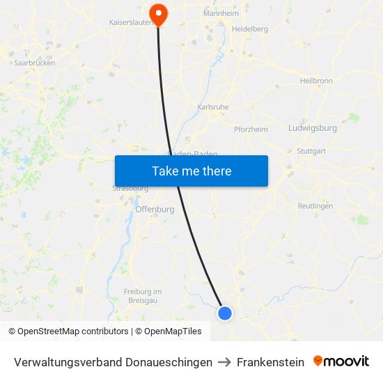 Verwaltungsverband Donaueschingen to Frankenstein map