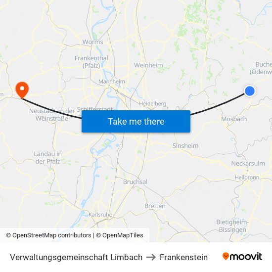 Verwaltungsgemeinschaft Limbach to Frankenstein map