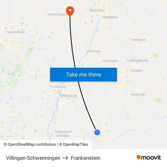 Villingen-Schwenningen to Frankenstein map