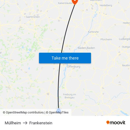 Müllheim to Frankenstein map