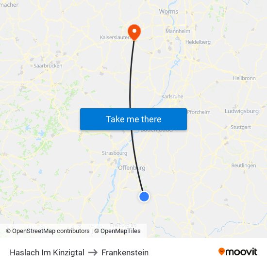 Haslach Im Kinzigtal to Frankenstein map