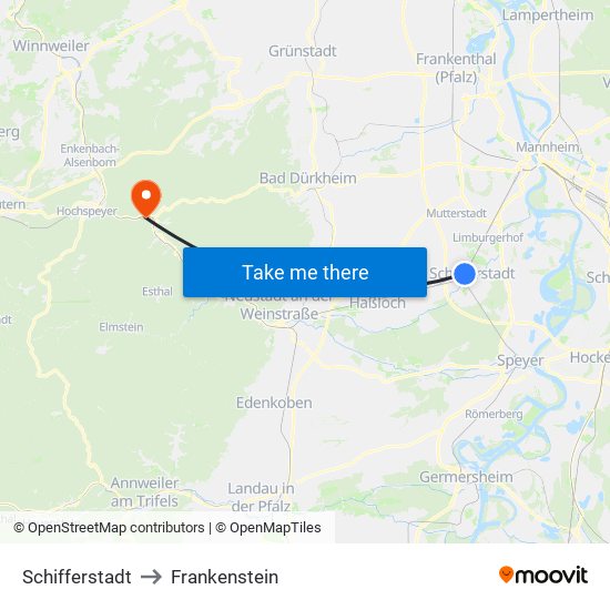 Schifferstadt to Frankenstein map