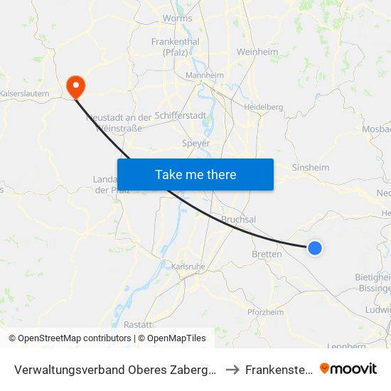 Verwaltungsverband Oberes Zabergäu to Frankenstein map