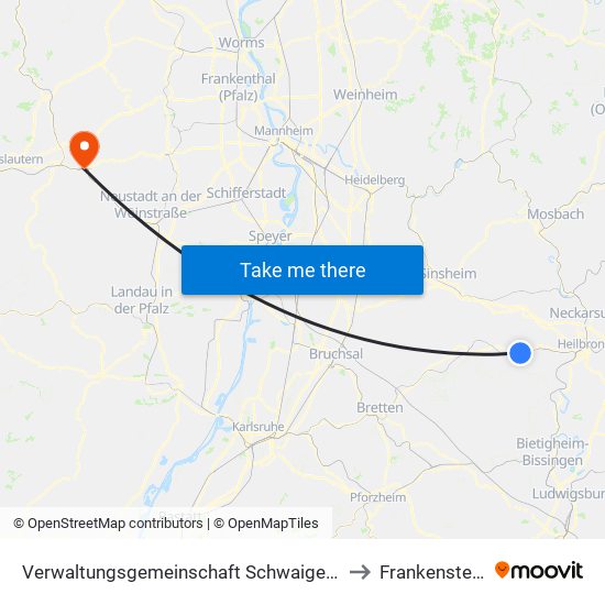 Verwaltungsgemeinschaft Schwaigern to Frankenstein map