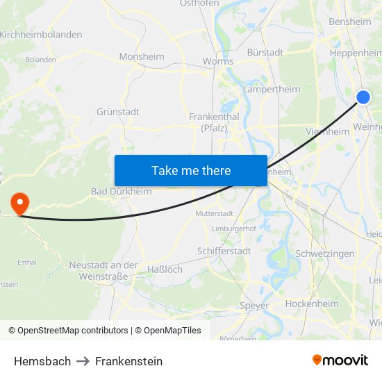 Hemsbach to Frankenstein map