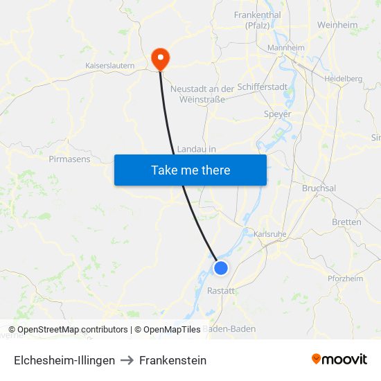 Elchesheim-Illingen to Frankenstein map
