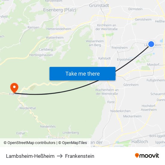 Lambsheim-Heßheim to Frankenstein map