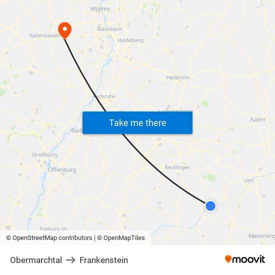 Obermarchtal to Frankenstein map