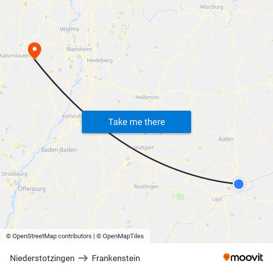 Niederstotzingen to Frankenstein map