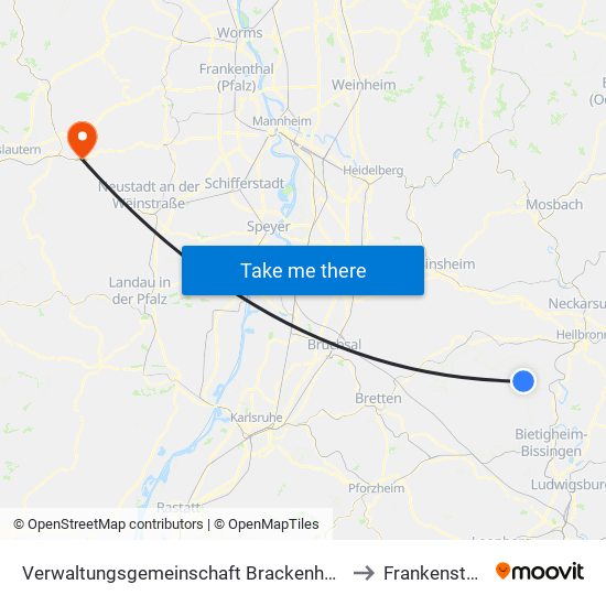 Verwaltungsgemeinschaft Brackenheim to Frankenstein map