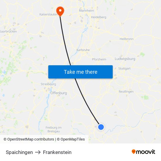 Spaichingen to Frankenstein map