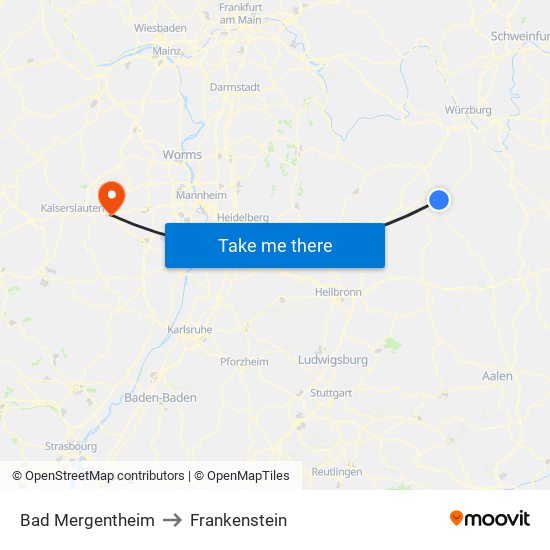 Bad Mergentheim to Frankenstein map