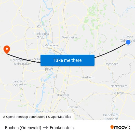 Buchen (Odenwald) to Frankenstein map