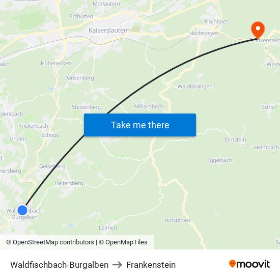 Waldfischbach-Burgalben to Frankenstein map